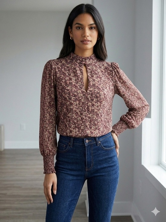 Reitmans Tops - Reitmans Signature Dusty Rose Floral Keyhole Blouse